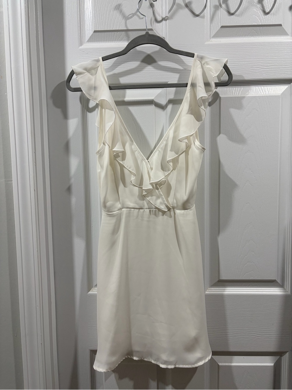 Altar'd State Ivory Ruffle V-Neck Mini Dress